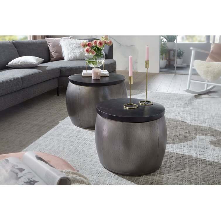 Silver hammered metal drum outlet cala accent table